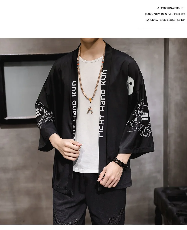 KUANGNAN китайское таосское кимоно с принтом для мужчин, японское кимоно, кардиган Harajuku, кимоно, рубашка для мужчин, уличная Мужская гавайская рубашка