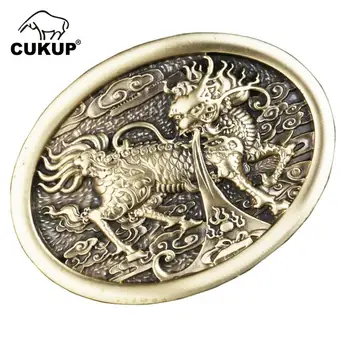 

CUKUP Design The Tang Dynasty Chinese Fired Dragon Brass Buckle Metal 3.7-3.9cm Wide Belt Cowboys Buckles Only for Men BRK040