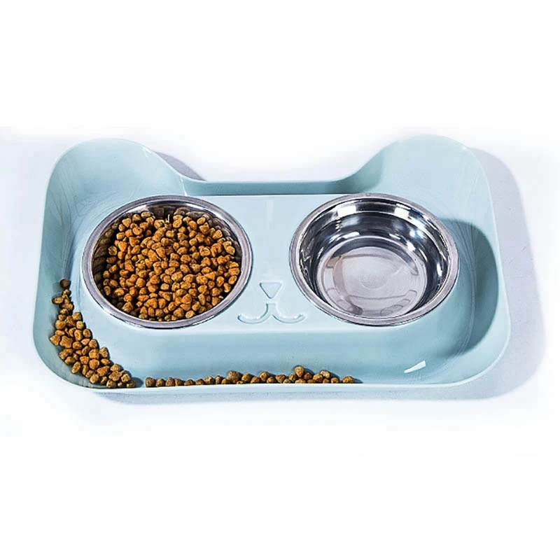 Двойная миска для собак Универсальный питатель для домашних животных плюшевый еда чаша из нержавеющей стали принадлежности для кошек и собак кошачья миска для воды