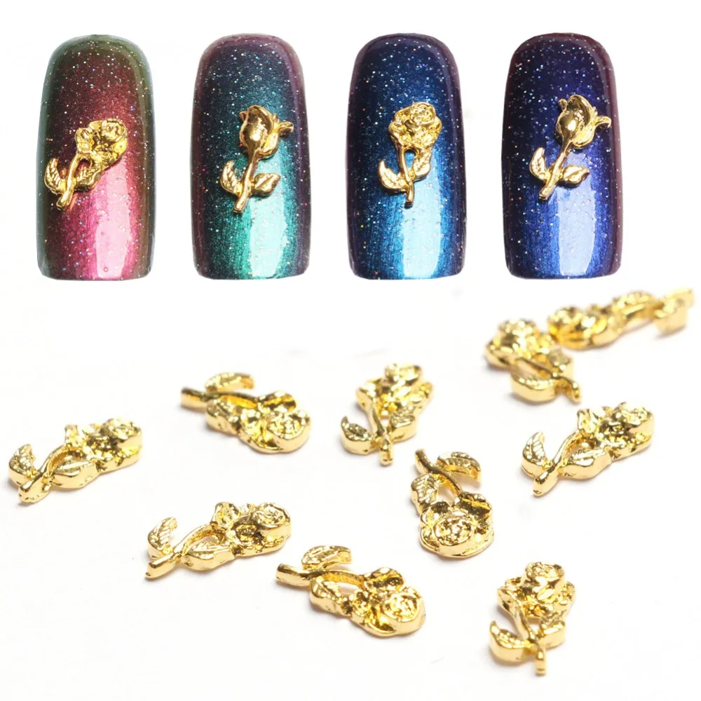

Metal Alloy Rose Flower Golden 3D Alloy Nail Art Decorations
