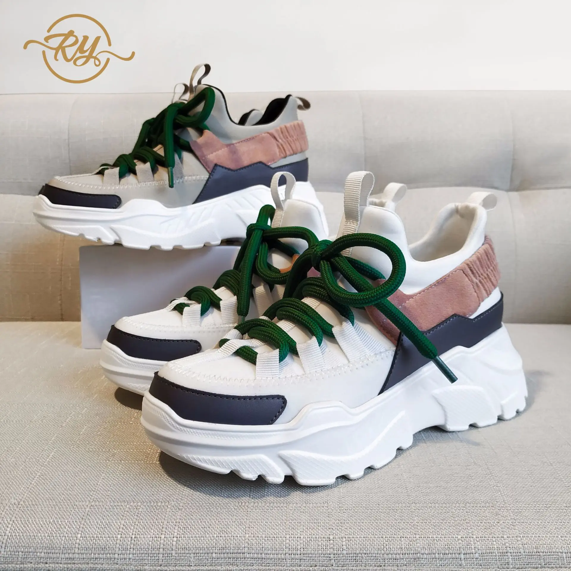 

RY-relaa fashion leather women's shoes 2019 new contrast color thick bottom muffin bottom casual sports shoes