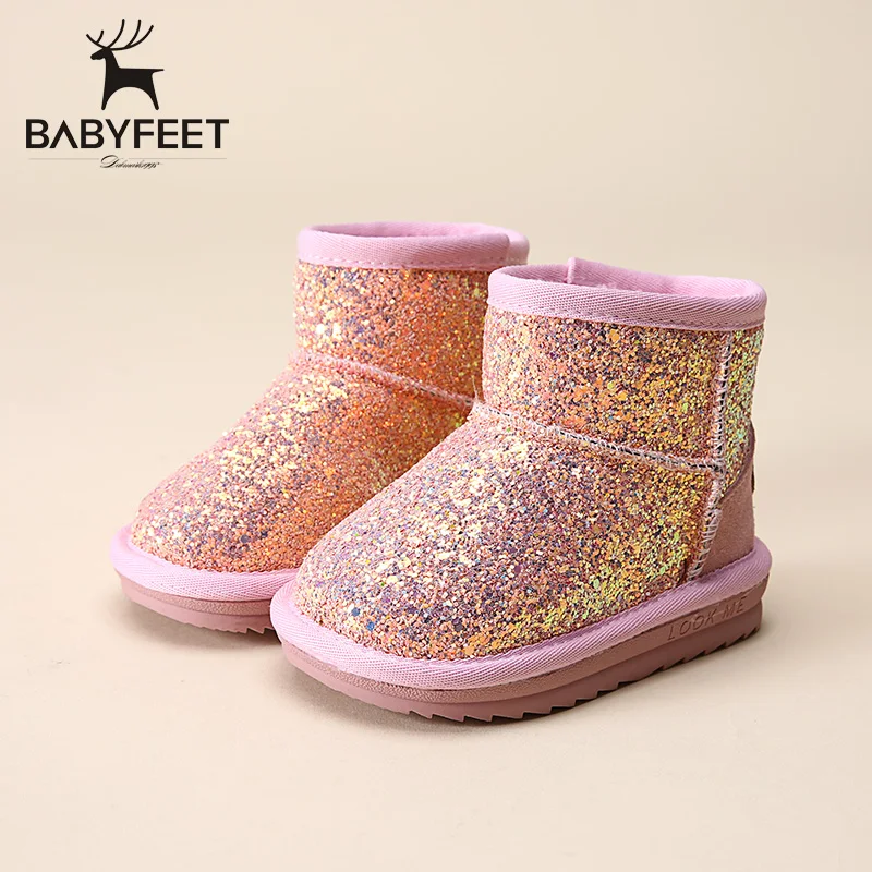 Babyfeet brand 2017 Winter fashion warm Sequined booties casual sport girls flats sneakers kids children ankle snow boots shoes babyfeet new winter warm boots newborn baby boys girls cute shoes infant toddler soft sole anti slip snow booties size3 5 11