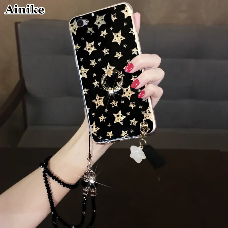 

Ainike Bling Glitter Starry Tassel Back Case For BBK Vivo X7 X9s X20 Plus Y66 Y79 V7Plus V5 3D Soft Star With Phone Stand Holder