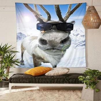 

HommomH Tapestry Art Decor Wall Hanging in Dorm Living Room Bedroom Cool Deer Wearing Glasses Snow Mountain White