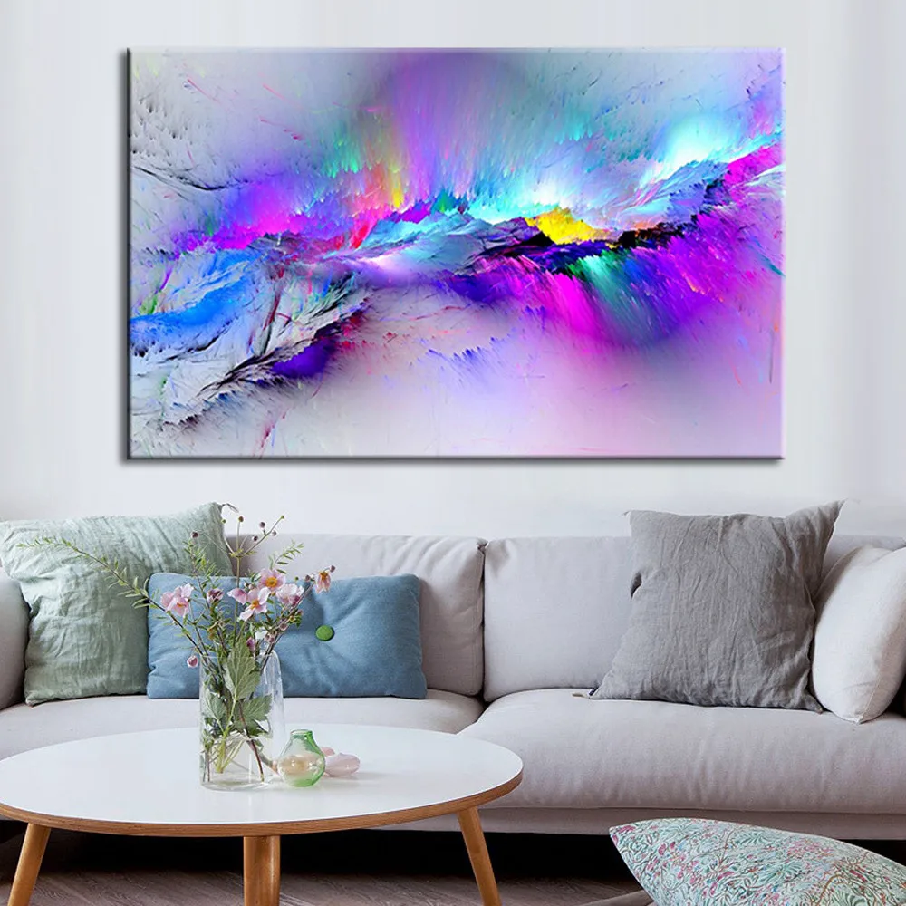 Framed Modern multicoloured blue Canvas Wall Abstract Art Picture Large