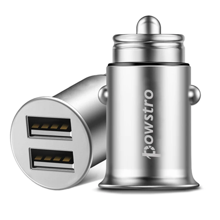 Powstro мини USB Автомобильное зарядное устройство адаптер 4.8A металлическое автомобильное зарядное устройство мобильный телефон автомобильное USB зарядное устройство Авто Зарядка дыхательный свет 2 порта 24 Вт - Тип штекера: Silver