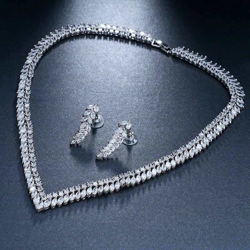 EMMAYA AAA прозрачный кубический цирконий ожерелье серьги Ювелирные наборы циркониевый камень cz Свадебные Ювелирные наборы для невесты