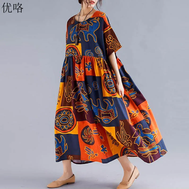Plus Size Boho Dresses For Women 4xl 5xl 6xl Vintage Ethnic Printed