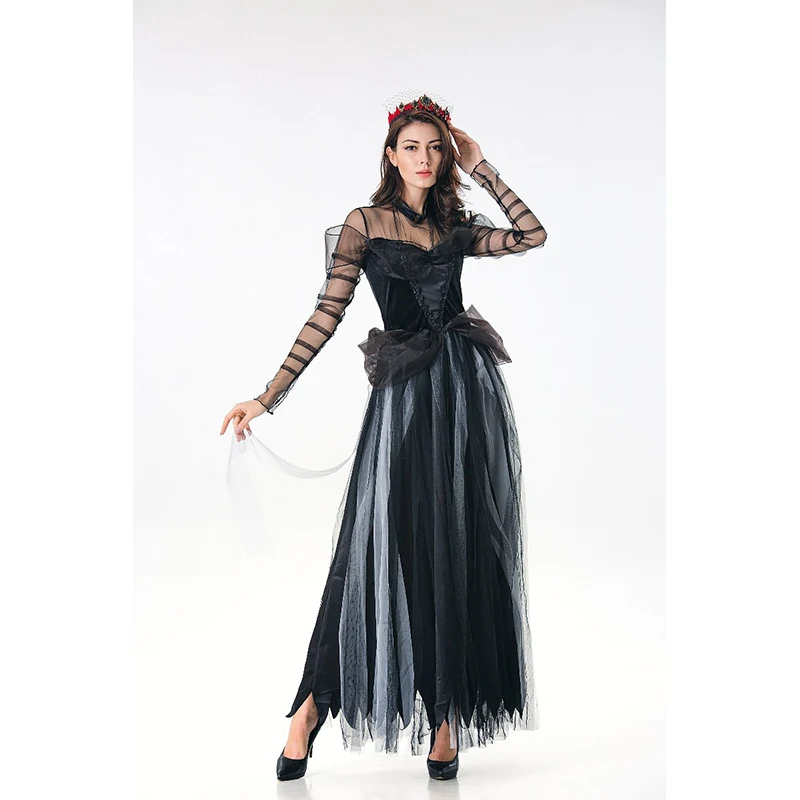 Новый Хэллоуин ведьмы Косплэй Костюм призрак невесты женские Готический Макси платье призрак Фестиваль пряжи сексуальное queen платье