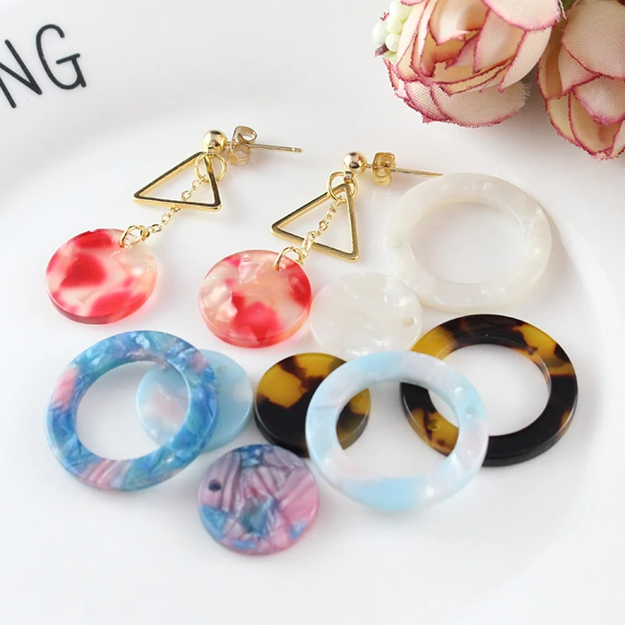 10pcs Tortoise shell acetate acrylic colorful circle charm pendant jewelry earrings findings supplies 40*40mm 1032C