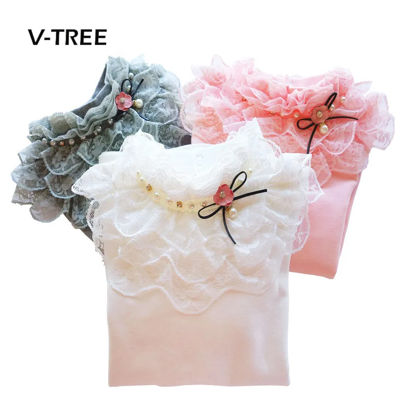 

V-TREE Girls Clothing Lace T Shirt For Girl Blouse Camisole Kids Cotton Princess Shirt Baby Teenagers Clothes 10 11 12 Years