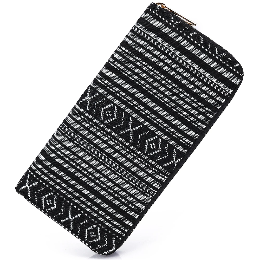 

Sansarya 2018 New Arrival Black Thai Woven Fabric Vintage Bohemian Print PU Long Women Wallet Female Clutch Purse Card Holder