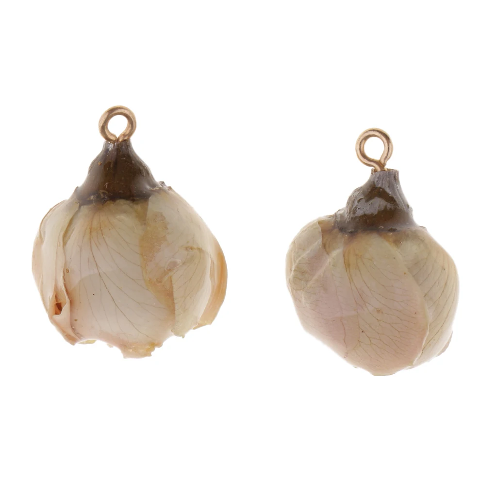 2Pcs Real Flower Charms Natural Dried Rose Pendants with Hanging Ring for Earring Making Findings Crafts