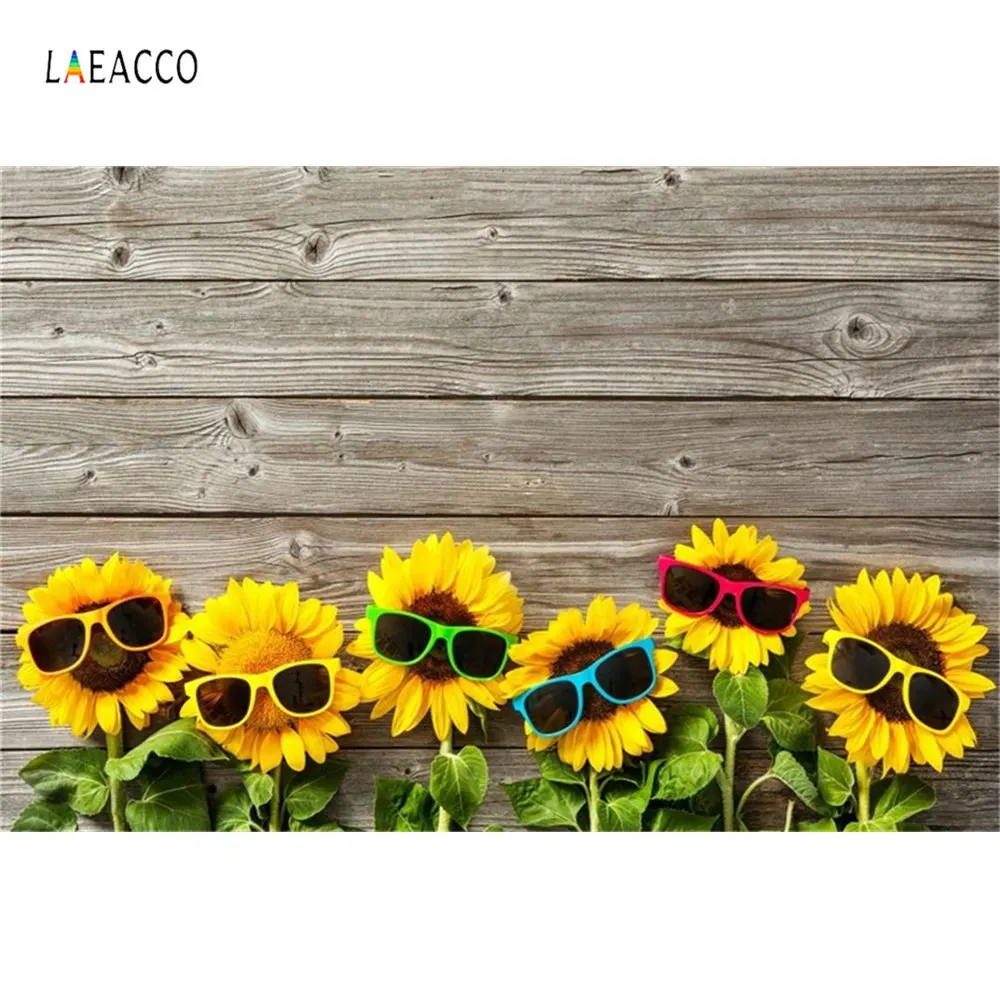 Laeacco Vinyl Backdrop For Photography Sunflower Hardwood Food Cake Baby Portrait Photographic Background Photocall Photo Studio