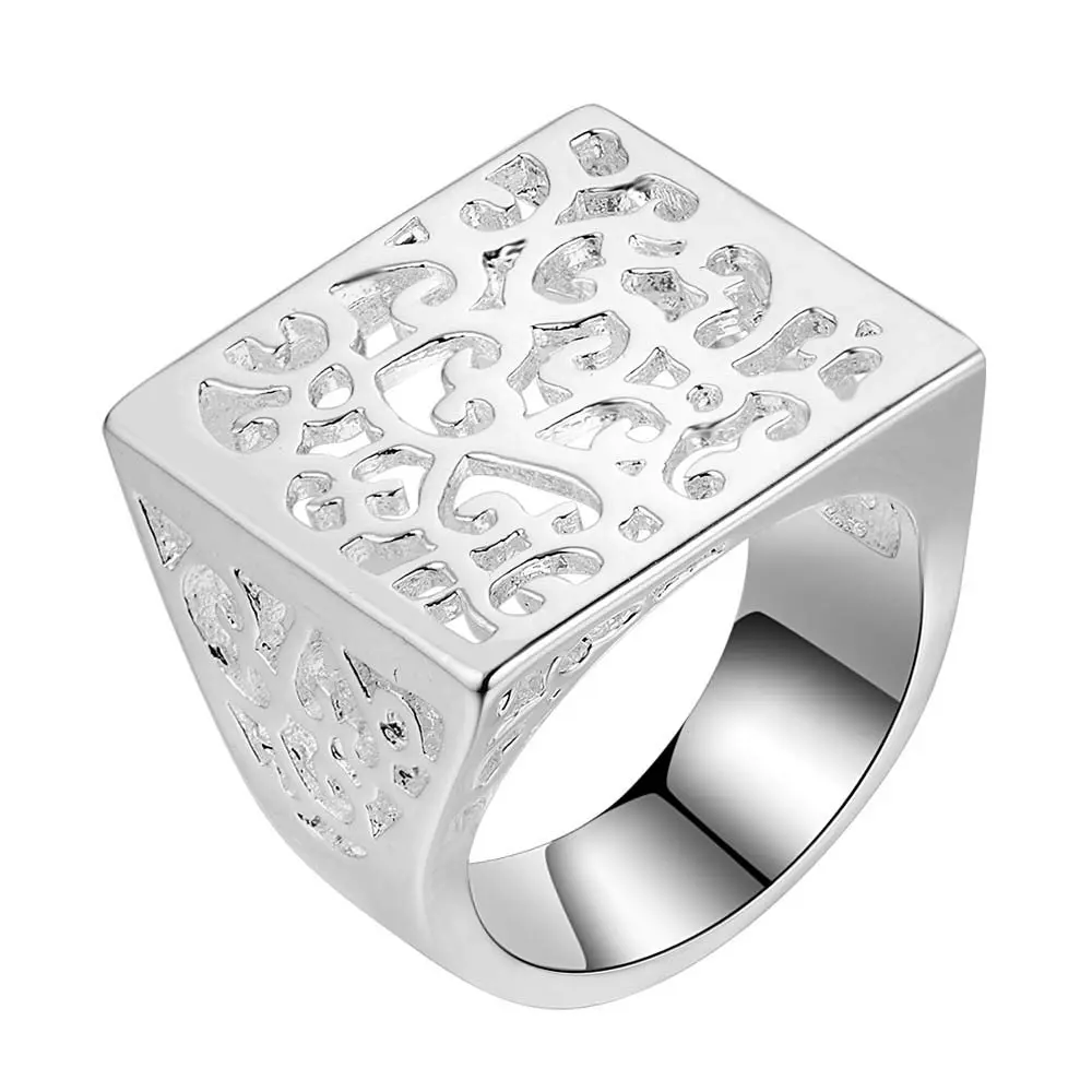 square shiny beautiful Silver plated font b Ring b font Fashion Jewerly font b Ring b