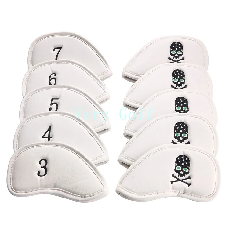 10pcs Synthetic Leather Golf Iron Club Head Covers Set Headcover Skull Fit All Brands Titleist, Callaway, Ping, Taylormade, Cobra, Nike, Etc._
