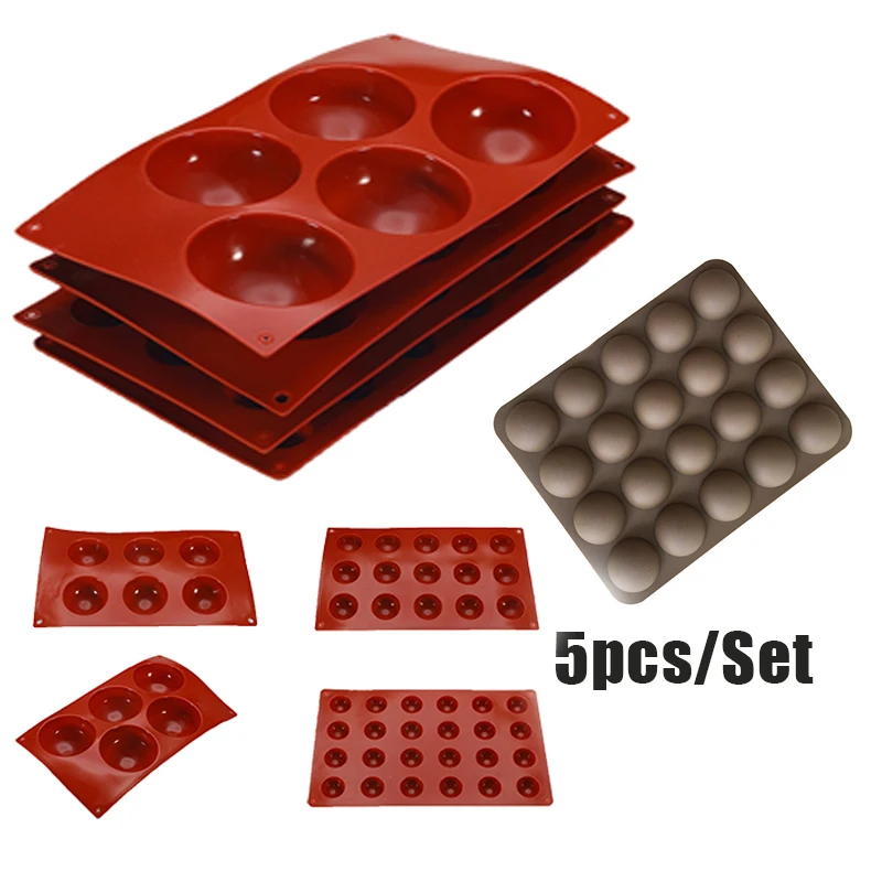 

5pcs/Set Semicircle Pudding Mold Cavity Hemisphere Silicone Chocolate Cupcake Mold Mould DIY Jelly Cake Baking Decorative Tools