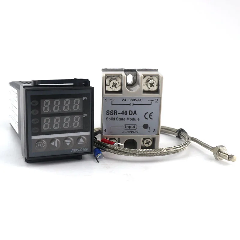REX-C100 цифровой PID регулятор температуры SSR выход 0-400C с 1 м термопары K SSR 40A