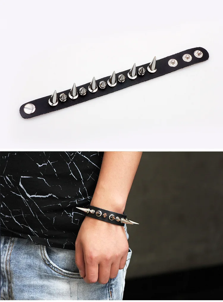 Панк Рок уличная оснастка Мода панк металлические заклепки браслет широкий кожаный браслет с шипами