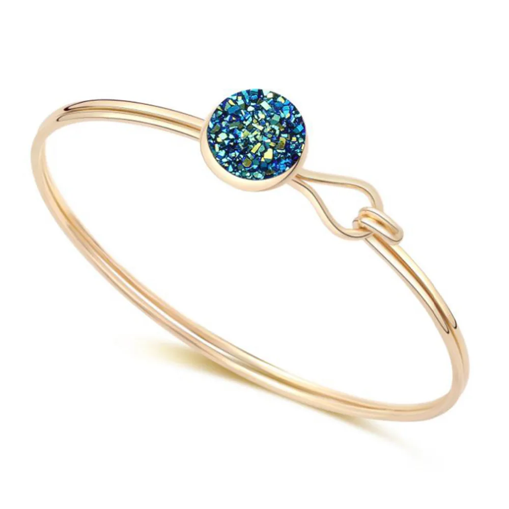 

DoreenBeads 2018 New Resin Drusy Jewelry for Women Bangles Bracelets Gold AB Color Round Can Open 21cm(8 2/8") long, 1 Piece