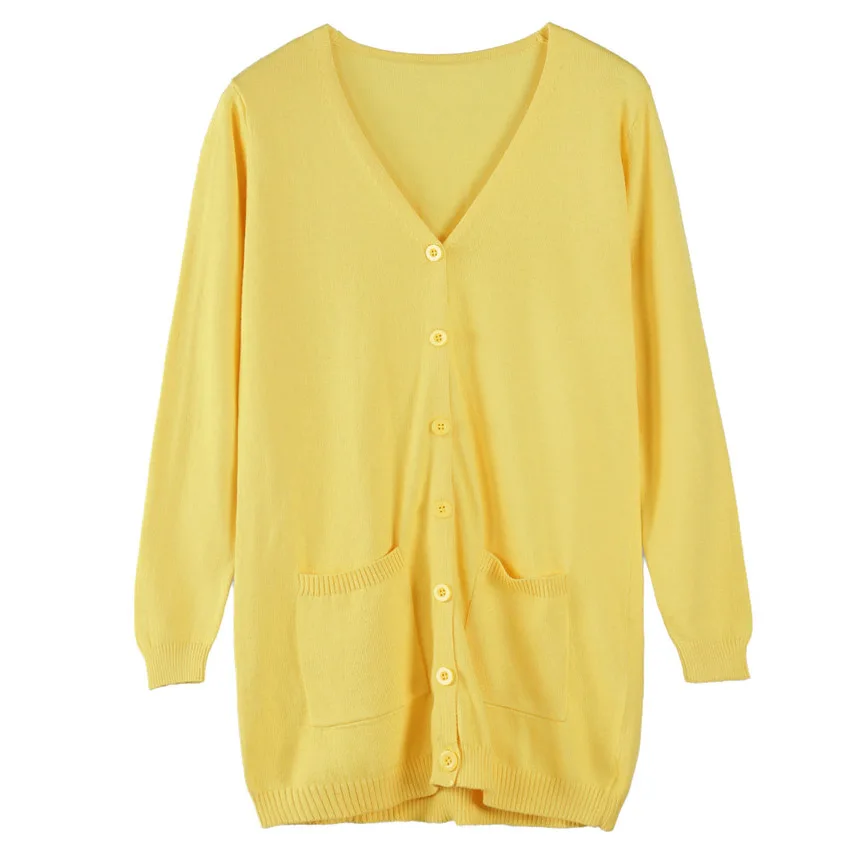 Женский кардиган на весну и осень, шерстяной кашемировый свитер, Модные свободные свитера средней длины для женщин, верхняя одежда, пальто с карманами - Цвет: Цвет: желтый