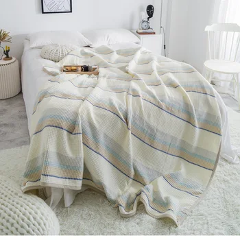 

Stripe blanket throw quilts 95% cotton + 5% linen sofa cover summer thread blanket home bedding 145*200cm, 200*210cm grey yellow