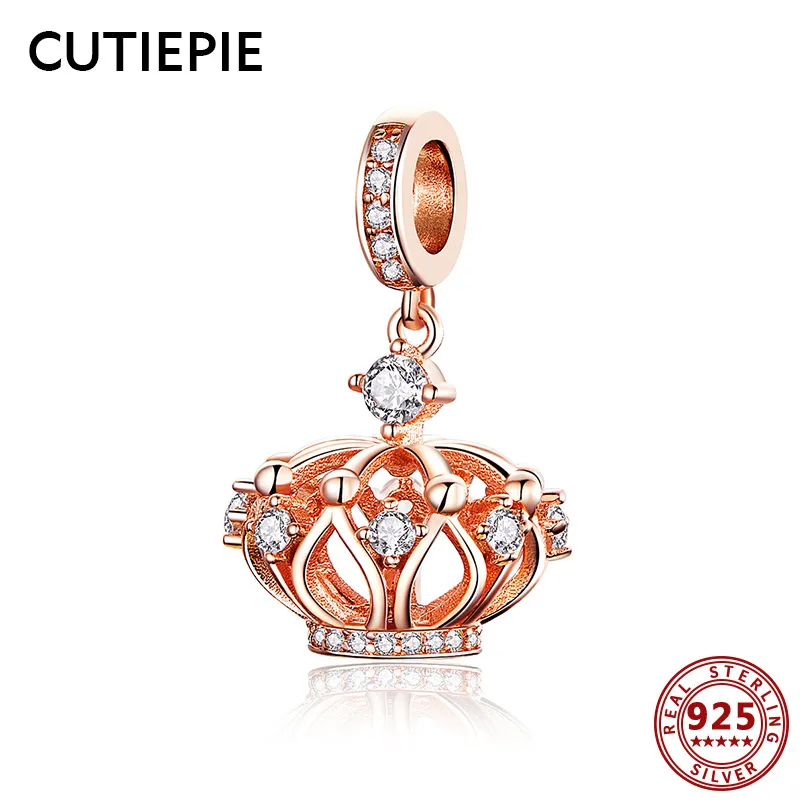 

CUTIEPIE Luxury Noble Crown Shape 925 Sterling Silver Charms CZ Pendant Fit Bracelets Necklaces Silver Jewelry for Women Gifts