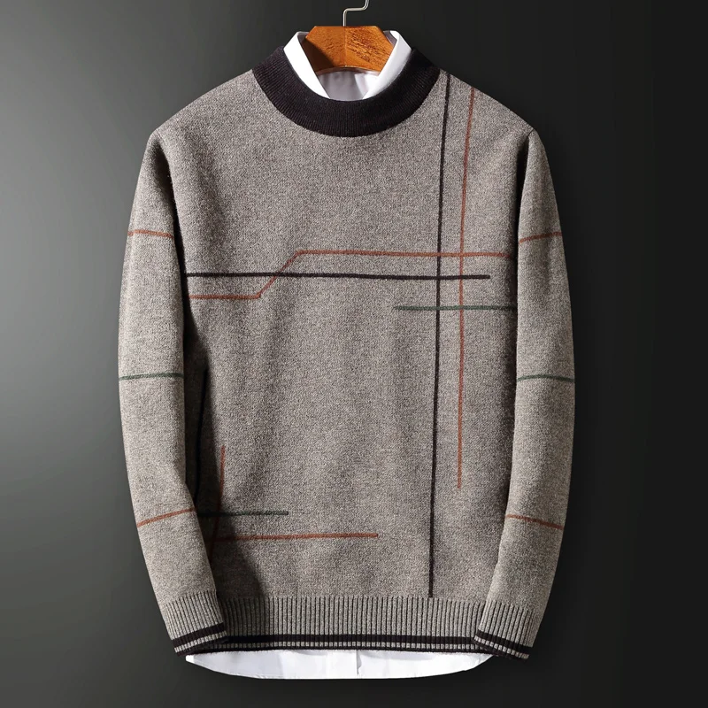 Free Shipping winter men's round neck thickened pure sweater Korean casual striped sweater new 