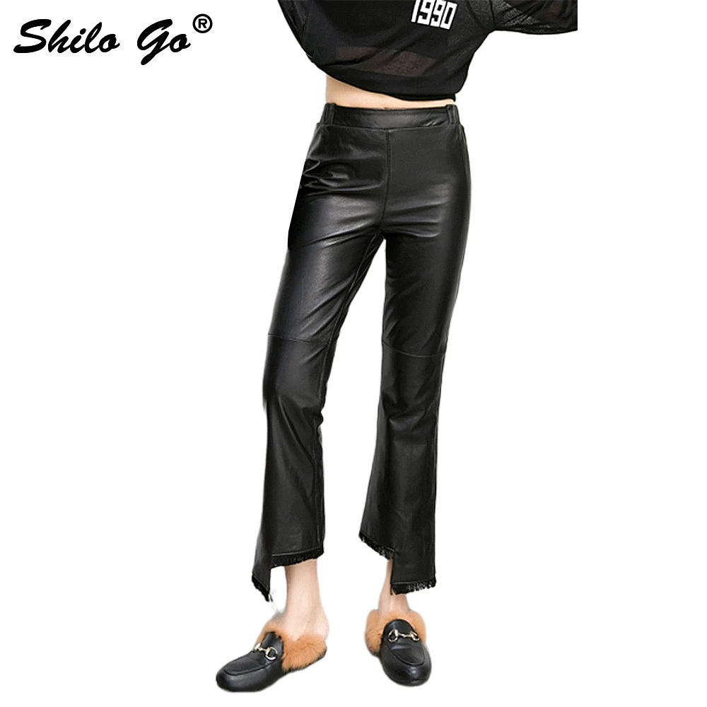 Streetwear Tassel Leather Pants Women Spring Streach High Waist