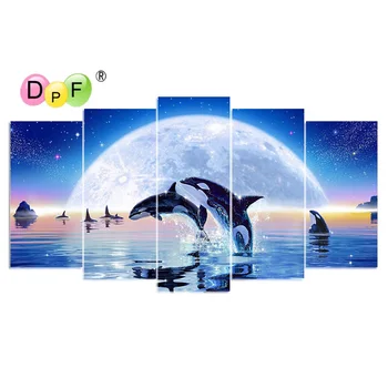 

DPF diamond embroidery Moon dolphin diamond painting cros stitch crafts diamond mosaic kit full square needlework home decor
