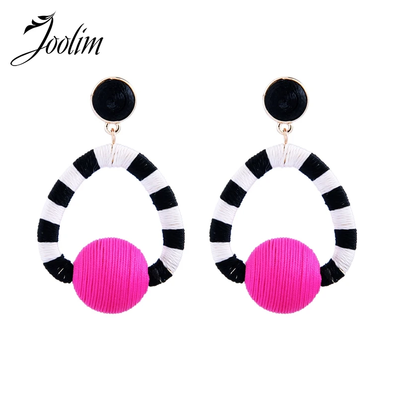 

JOOLIM High Quality Hot Stripped Pom Pom Dangle Earring Piercing Earring Fashion Jewelry Free shipping American Drop Shipping