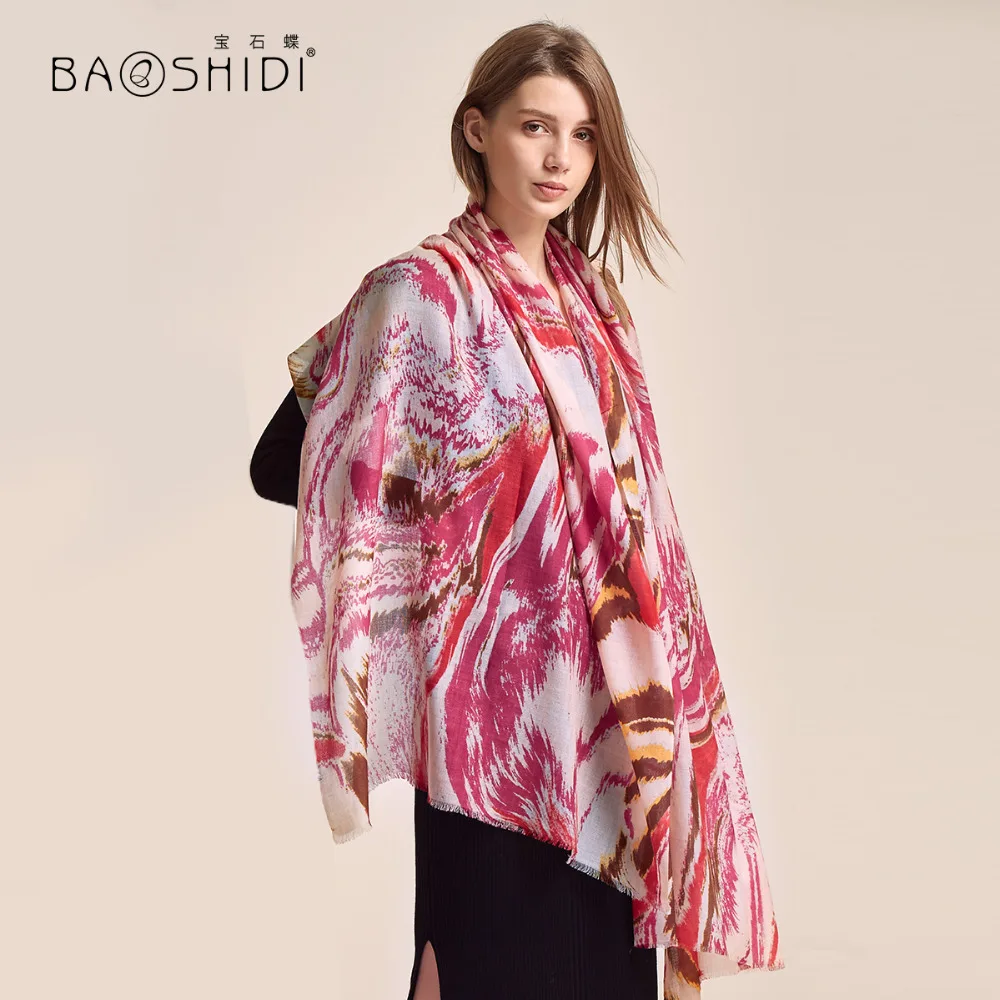 [BAOSHIDI]100 Wool scarf, luxury brand winter scarves,womens scarfs fashionable,printed design