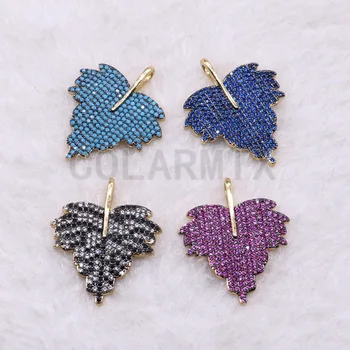 

4 Pcs High quality Colorful Zircon jewelry pendent maple shape pendant Mix color metal charms fashion jewelry Gift for lady3824