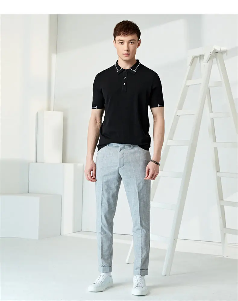 MuLS Luxury Silk Polo Shirt Men 16GG Knitted Sweater Polos Shirts Real Mulberry Silk Short Sleeve Soft Comfortable Plus Size 4XL 1