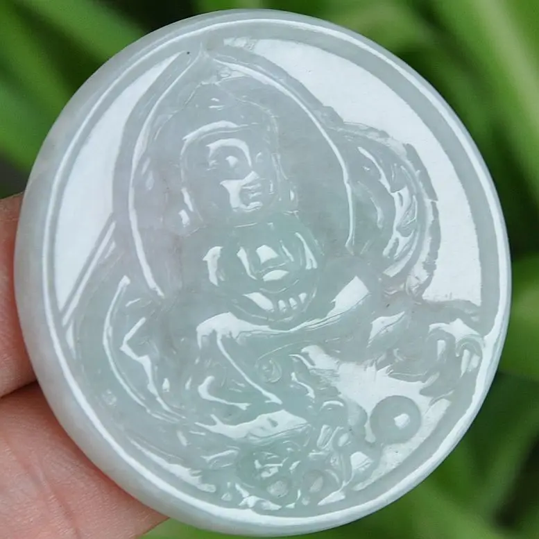 

Natural Grade A Light green+Tawny Emerald Jade Pendant ~guanyin 10.19