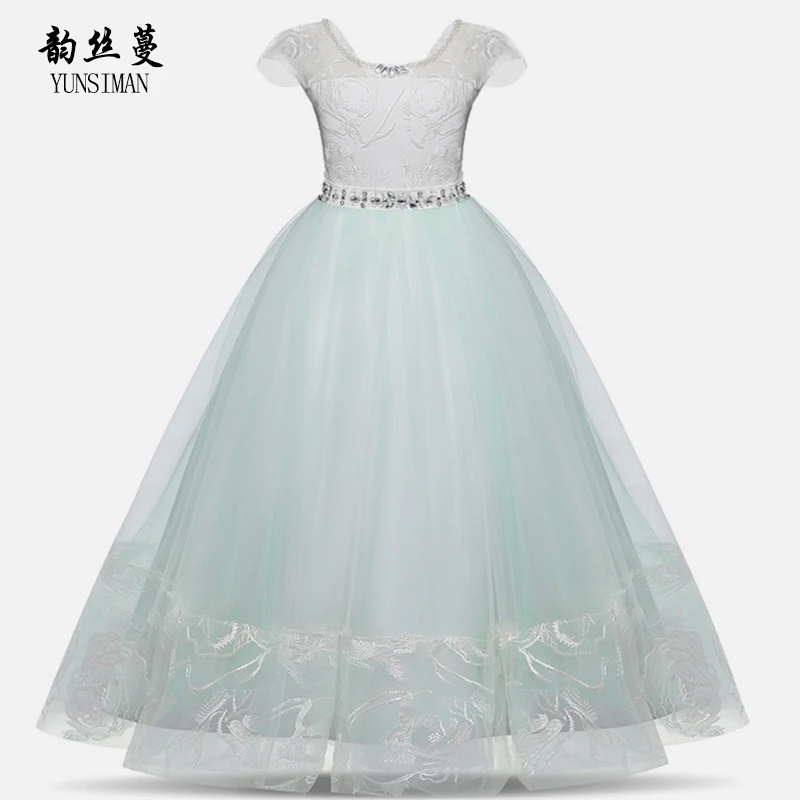 8 - 16 Years Big Girls Long Dresses Light Green Lace Mesh Party Frocks for Girls Clothes Kids Plus Size Christmas Dress 2O05A 8 - 16 Years Big Girls Long Dresses Light Green Lace Mesh Party Frocks for Girls Clothes Kids Plus Size Christmas Dress 2O05A