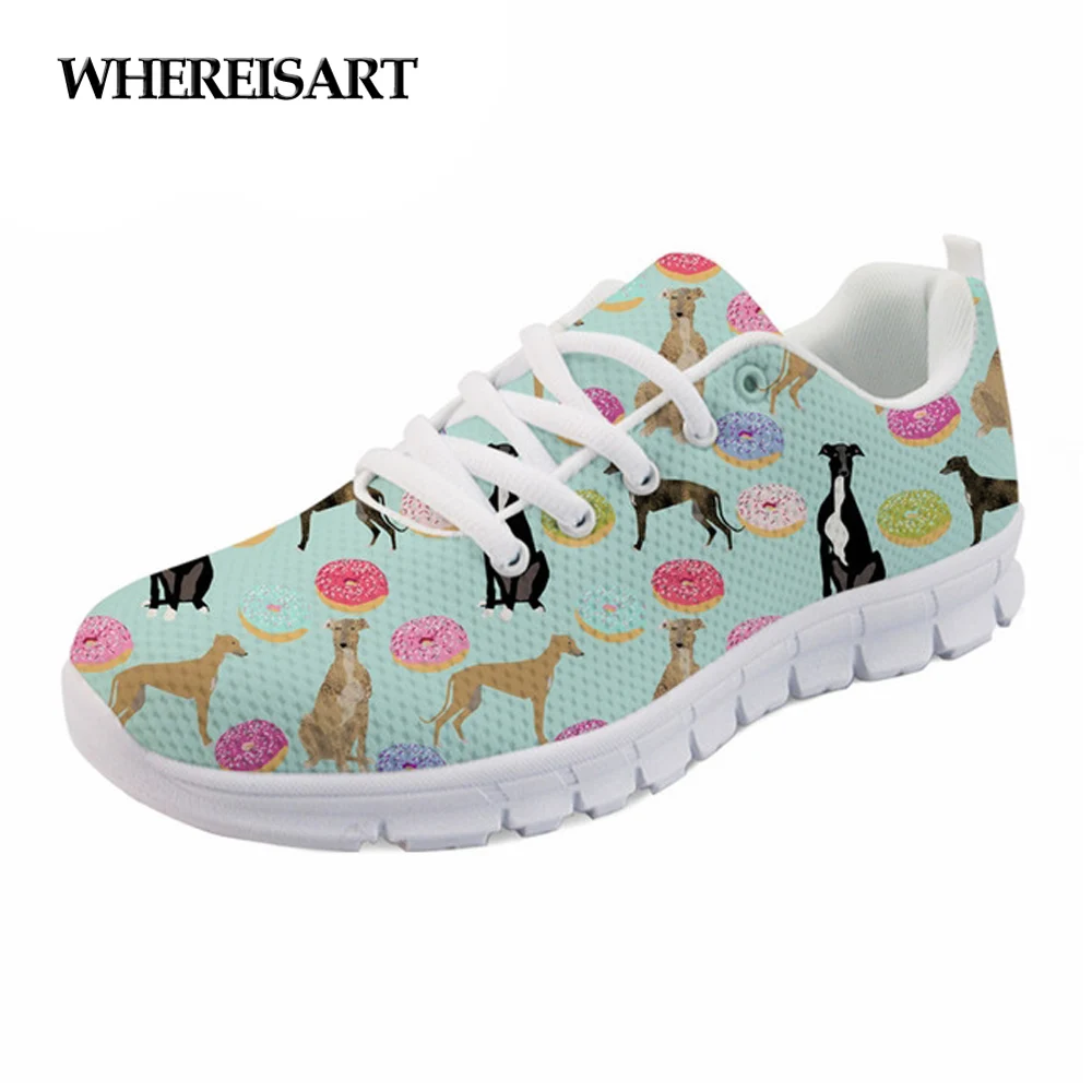 

WHEREISART Cute Boxer Dog Pattern Women Flats Shoes Sneakers Women's Casual Shoes Woman Comfortable Lace-up Shoes for Ladies
