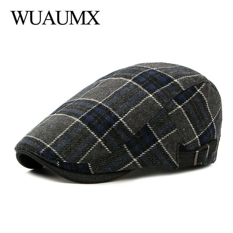 

Wuaumx Englad Style Berets Hat Men Women Retro Cabbie Newsboy Ivy Caps Visors Autumn Winter Beret Cap Plaid Herringbone Flat Cap