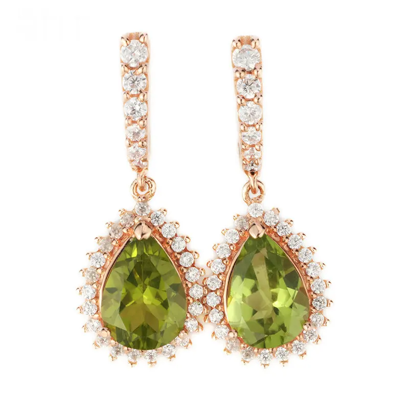 

MELE Natural peridot silver earring, rose gold plated, pears 7mm*10mm,August birthstone , yellow-green color, for elegant ladies