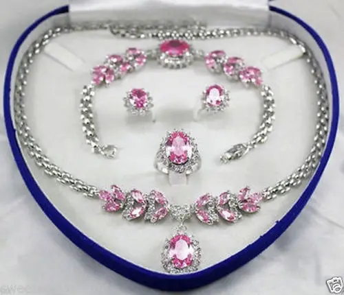 

hot sell new - Miss charm Jew.342 Bridal Jewellery Women's Set Pink Crystal Necklace Earring Bracelet Ring 8-10 (A0425)