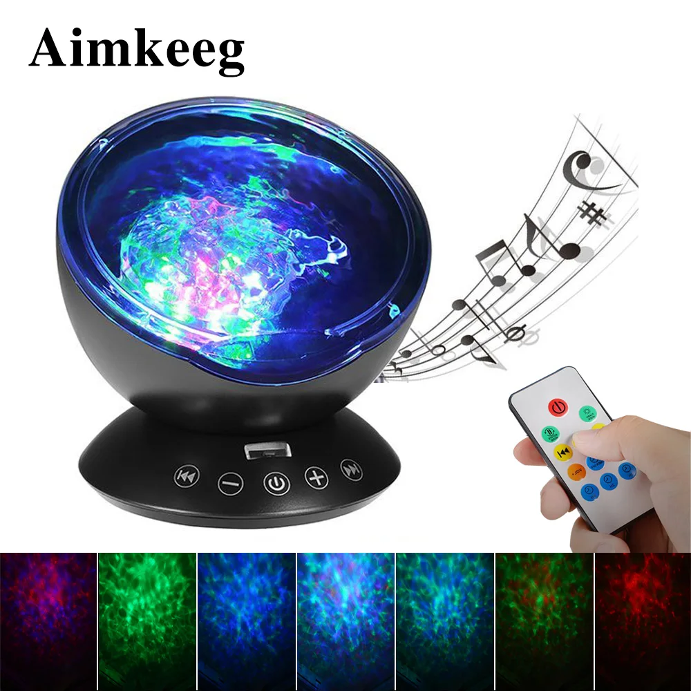 

Aimkeeg Remote Control Ocean Wave Projector Starry Sky LED Night Light Luminaria Novelty Lamp USB TF Cards Music Player Speaker