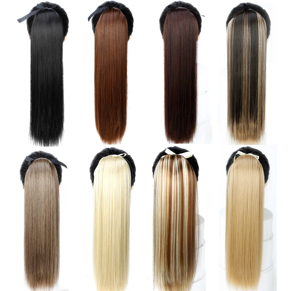 

SHANGKE Hair 22'' Long Straight Ponytails Light Brown Ponytail Drawstring Synthetic Pony Tail Heat Resistant Hair Extension