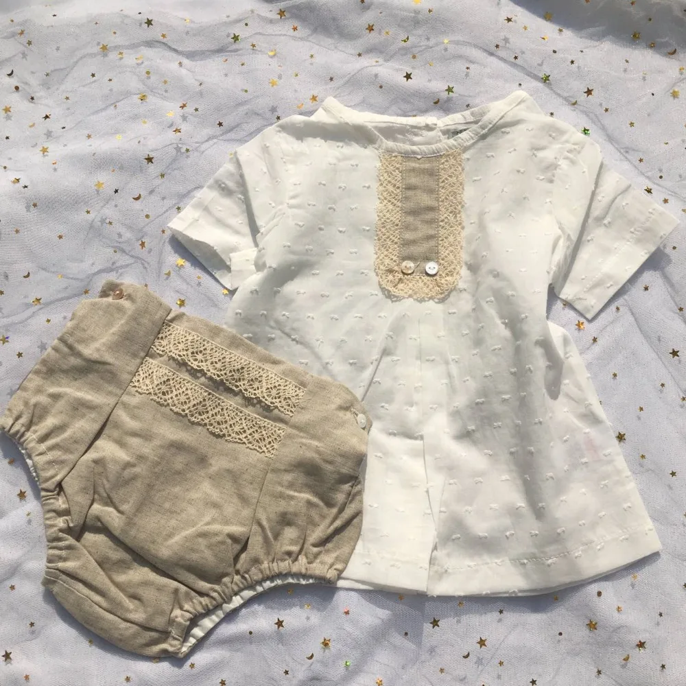 

Toddler infant summer clothing set boutique summer baby girls clothes set cotton white tops +bloomers
