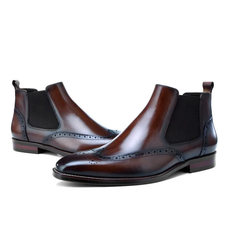 Модные черные/коричневые ботинки «Челси»; мужские Ботильоны; модельные ботинки из натуральной кожи; Мужская обувь в деловом стиле