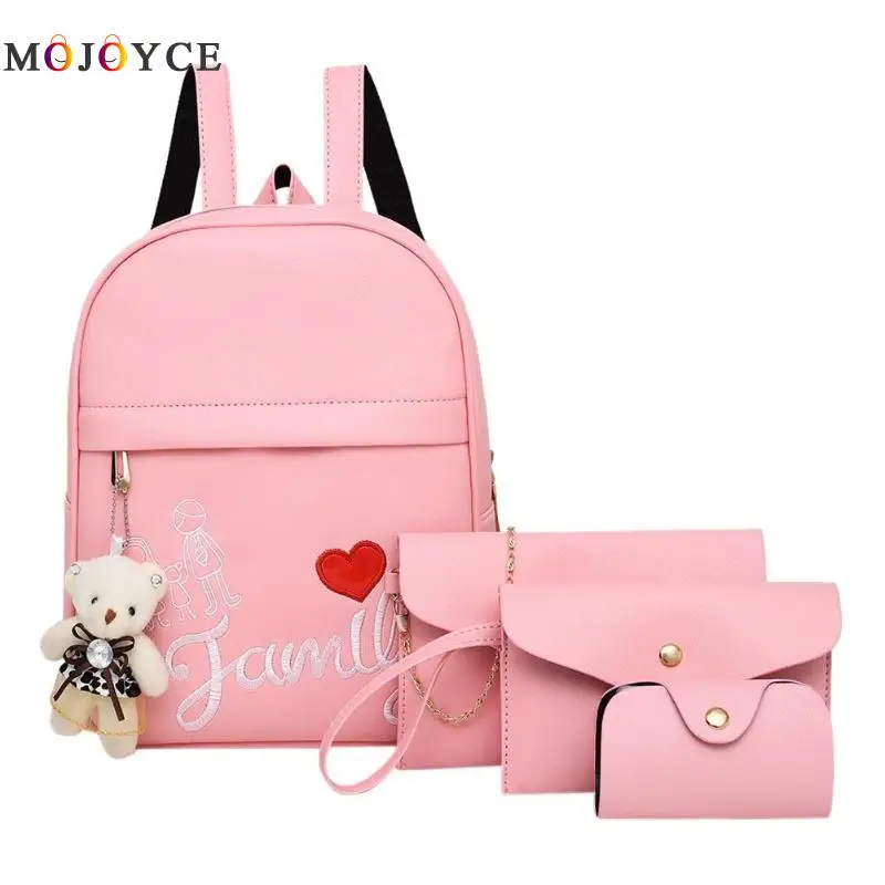 

4pcs/Set Cute Love Printed Women PU Leather Backpacks Teenager Shoulder School Backpack Mochila Feminina Travel Bag Set