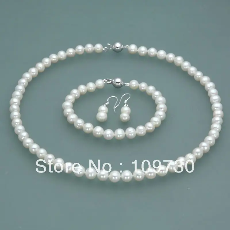 

Jewelry 00367 sets 7-8mm 8-9mm white pink purple akoya pearl necklace blacelets 17-7.5" can choose (A0423) -Bride jewelry free s
