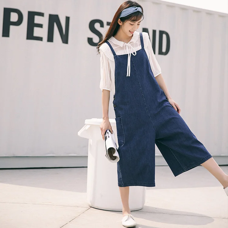 Korean Rompers Womens Jumpsuit 2017 Denim Overalls Women Loose Wide Leg