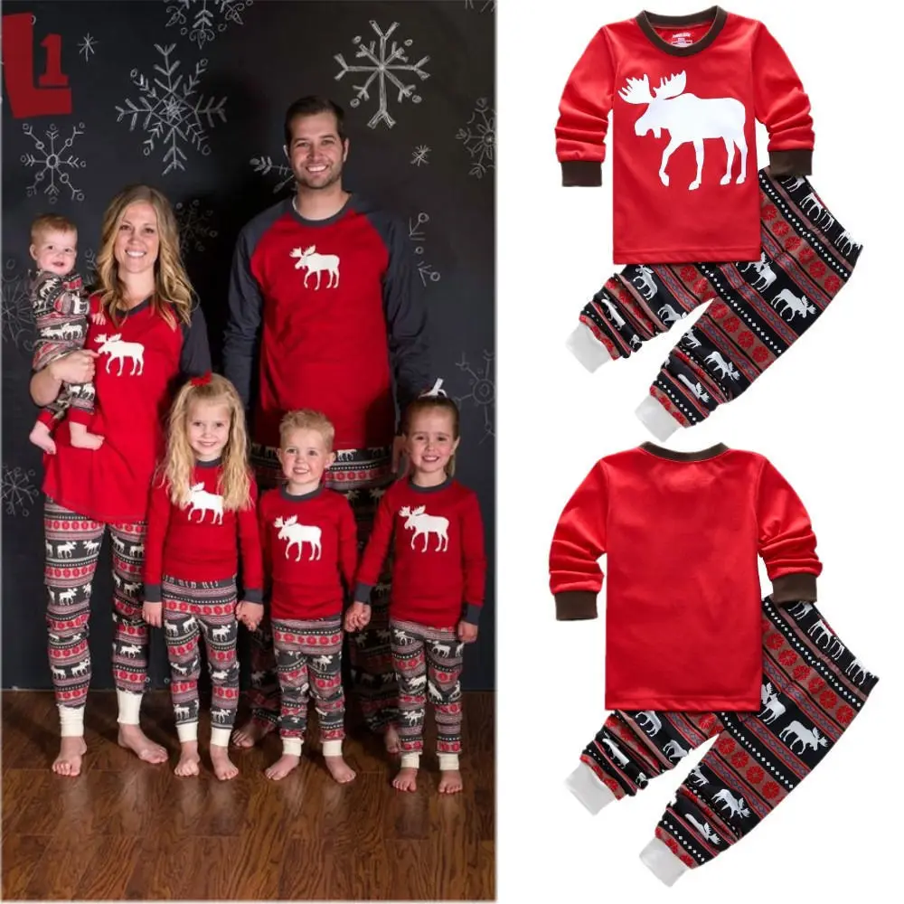  Christmas new Year Baby Boys Girls Reindeer Home Sleepwear Set Kid Pajamas Nightwear 2-8Y pijama gi