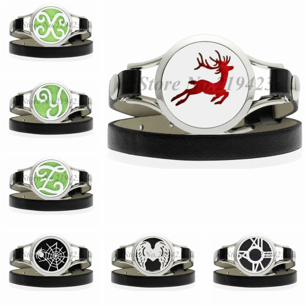 Multiple Options 30mm 316L Stainless Steel Essential Oil Aromatherapy Diffuser Locket Wrap Bracelet PU Leather Band 10pcs Pads | Украшения