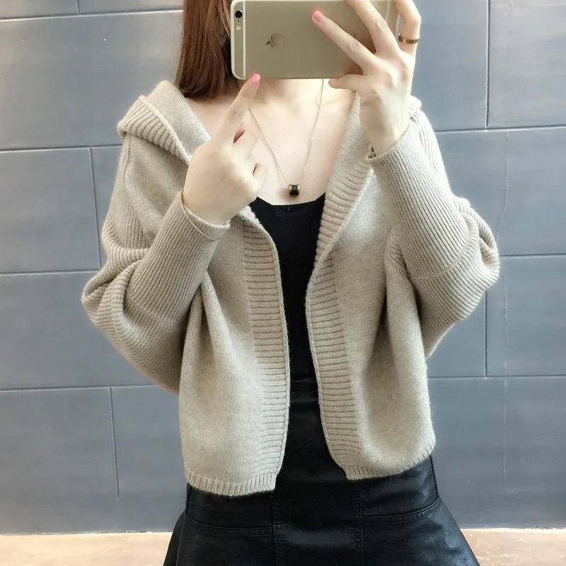 Корейский стиль, женские кардиганы, модный темпераментный вязаный осенний и зимний короткий свитер, кардиган с капюшоном, NS8905